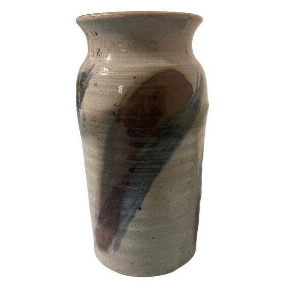 Stoneware Pottery Vase Gray Blue Purple Signed - Picture 4 of 7